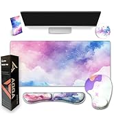 AQQA Large Mouse Pad Set,Girl Cute Pink Desk Decor Keyboard Desk Mat Set, Purple Computer PC Lapt...