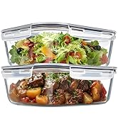 2 Pack 76.4oz Large Glass Storage Containers with Air Vent Lids, 9.5 Cup Borosilicate Glass Food ...