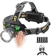 KOLYC Headlamp Rechargeable 5000 High Lumen: Super Bright LED Head Lamp with Motion Sensor, 9 Mod...