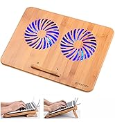 SUMISKY Laptop Stand Cooling Pad 100% Bamboo Adjustable Laptop Desk with 2 Quiet Cooling Fans Blu...