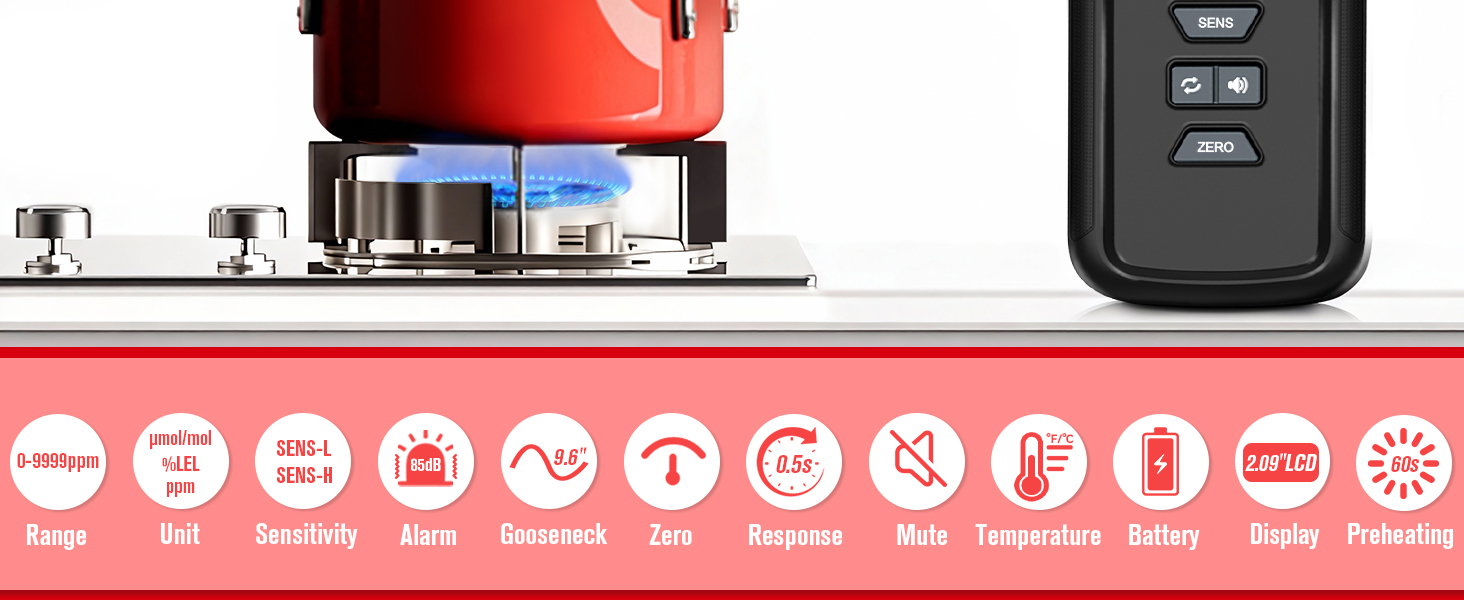 natural gas leak detector probe propane methane meter monitor reader alarm home safety