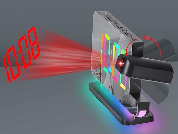 Projection Alarm Clock,7.4 in LED Mirror Digital Clocks Projection on Ceiling Wall,RGB Night Light