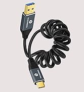 Thzzhnno Coiled USB to USB C Cable, 10Gbps USB C to A Data Transfer Retractable Cord Galaxy S24 S...