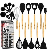 Kitchen Utensils Set, 21 Wood and Silicone Cooking Utensil Set, Non-Stick and Heat Resistant Kitc...
