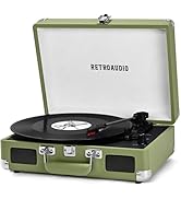 Vinyl Record Player 3 Speed Bluetooth Portable Suitcase Belt-Driven Record Player with 2 Built-in...