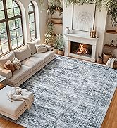 Suconsun Washable 8x10 Area Rugs with Non-Slip Backing - Low Pile, Vintage Distressed Farmhouse R...