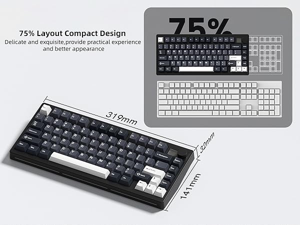 75% Wireless Mechanical Gaming Keyboard Bluetooth 5.0/2.4GHz/USB C Thocky Creamy Keyboard