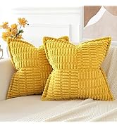 OTOSTAR Pack of 2 Corduroy Soft Decorative Throw Pillow Covers with Splicing 18 x 18 Inch Boho St...
