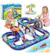 VATOS 2-Tier Watermill Summer Water Table, 124 PCS DIY Water Table with Water Pump Toys for Toddl...