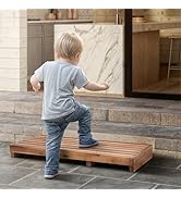 TINAMO One Step Stool for Elderly (35" Length) - Acacia Wood High Riser Step Stool with Non-Slip ...