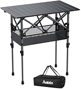 Anbte Folding Camping Table, Aluminum Roll Up Camping Table Adjustable Height with Storage Net an...