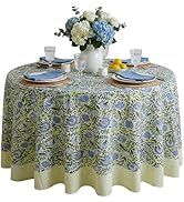 ATOSII Amara 100% Cotton Round Summer Tablecloth, Handblock Print Floral Table Cloth for Kitchen ...