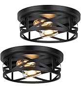 2-Light Flush Mount Ceiling Light Fixtures, 2-Pack Farmhouse Black Ceiling Lights, Industrial Met...
