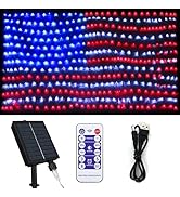 Green Convenience American Flag Lights with 390 LED String Lights,2-in-1 FT USB &amp; Solar Powered U...