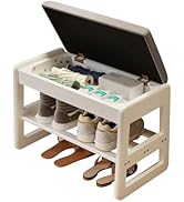 AQIMUELE Shoe Rack Bench,2 Tiers Shoe Bench with Storage with Flip-Top,Wood Shoe Rack for Entrywa...