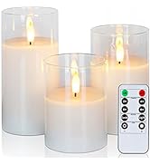 Amagic Clear Glass Flameless Candles Battery Operated with Timer, Remote Control, LED Pillar Cand...