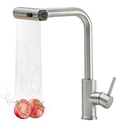 Brushed Nickel Kitchen Faucet, Kitchen Sink Faucet with Pull Down Sprayer and Deck Plate, Commerc...