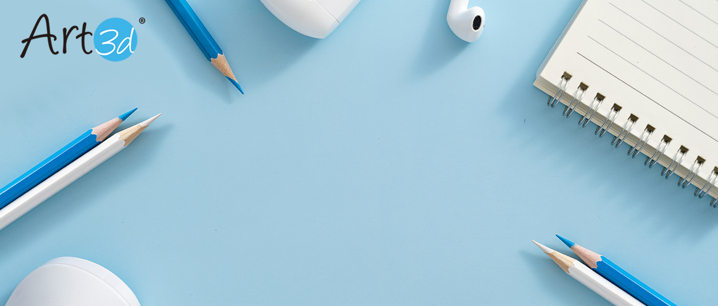 Blue background about some pencil and notebook