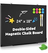 Magnetic Chalk Board, 24“x18” Black Chalkboard Double-Sided Dry Erase Board Magnetic Blackboard f...