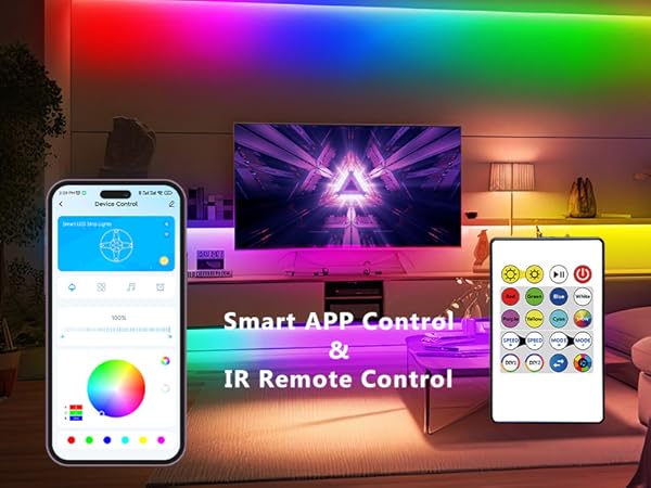 Smart RGB COB LED IC Strip Lights, Addressable High Density Flexible with Remote &amp; App Control