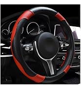 DXNQ Car Steering Wheel Cover, 15 Inch Carbon Fiber Leather Stitching Color Steering Wheel Protec...