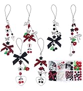SUNNYCLUE 1 Box DIY 6 Sets Cell Phone Charm Kit Black Cherry Charms Gothic Checkered Bowknot Flow...