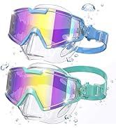Rantizon Kids Swim Goggles Mask 2 Pack for Kids Youth 3-15, 220° HD View Goggles with Nose Cover ...