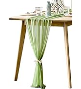 BOXAN Elegant 30x120 Inch Sage Green Sheer Table Runner 10Ft Chiffon Like Overlay for Bohemian Wo...