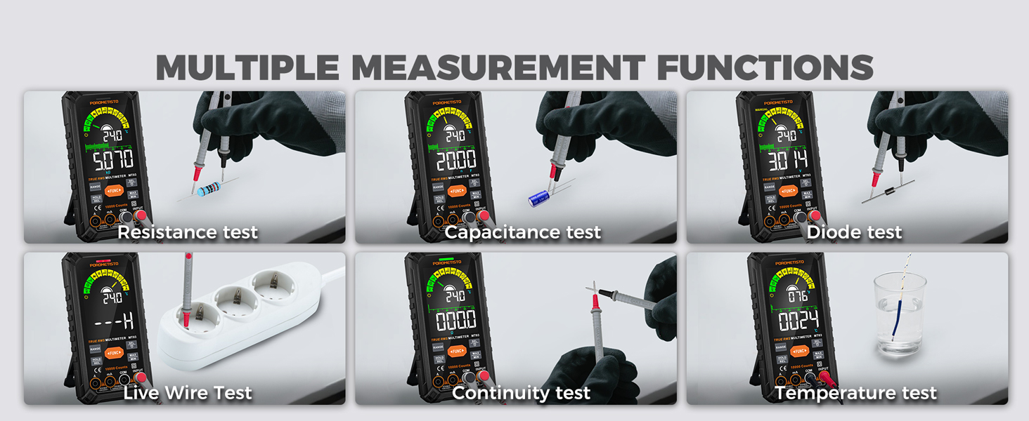 Resistance, Capacitance, Diode, Live Wire, Continuity, Temperature test