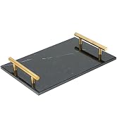 MAOPINER Marble Stone Decorative Tray Perfume Tray with Copper-Color Metal Handles Handmade Jewel...
