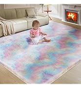 Fluffy Colorful Rug for Living Bedroom, 5X8 Rainbow Fluffy Soft Plush Area Rugs for Girls Bedroom...