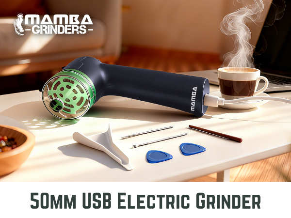 Mamba Original Gray USB Electric Herb Grinder. Small Portable Metal Herbal Grinder &amp;amp; Spice Mill