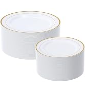 FOCUSLINE Gold Plastic Plates Set of 60, Disposable Plates with Gold Rim 30 Dinner Plates 10" and...