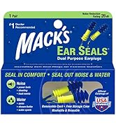 Mack’s Ear Seals Earplugs, 1 Pair with Detachable Cord - 26db High NRR - Dual Purpose Comfortable...