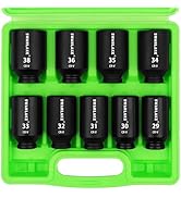 9-Piece 1/2" Drive Impact Socket Set, Metric Axle Nut Socket Set, Heavy Duty Deep Large Sockets S...