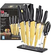 Marco Almond KYA23 Golden Titanium Knife Set, Kitchen Cutlery Knives Set with Acrylic Stand, Kni...