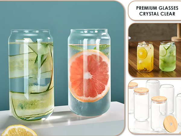 Glass Cups with Lids and Straws