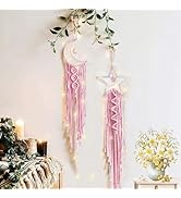 Moon Star Dream Catcher Decor,2pcs Boho Home Moon Star Dreamcatcher,Macrame Wall Hanging Boho Hom...