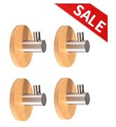 Newness Towel Hooks, [Strong &amp; Sturdy] Modern 304 Stainless Steel and Bamboo Robe Hooks, Waterpro...