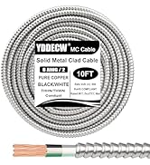 10ft 6/2 Metal Clad (MC) Cable with Ground, 6 Gauge Electric Wire with Aluminum Armor, Solid Bare...