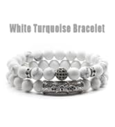 White Turquoise Bracelet,Handmade Beaded 8MM Healing Crystal Beads,Adjustable Stretch Bracelet,Pr...