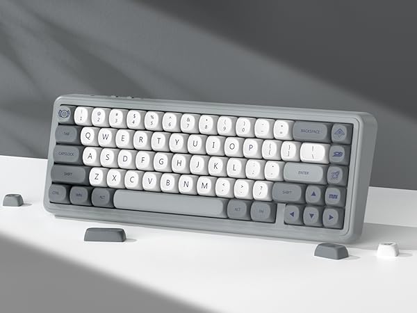 PBT Keyboard keycaps Japanese Style, White/Grey MOA Keycap Set,Retro Custom Replacement Key caps