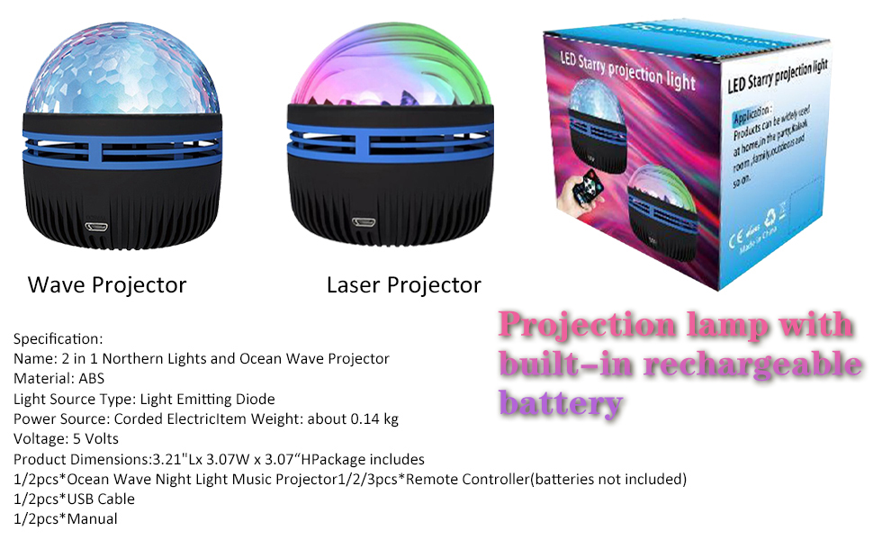 Projection lamp with built-in rechargeable battery
