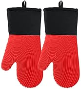 Tayfeim Silicone Oven Mitts - Red Oven Mitts Heat Resistant 500F 13.6 in Soft Lining Waterproof G...