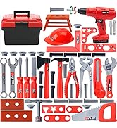 Kids Tool Set, 55 Pcs Kids Tool Set Pretend Play Toys with Box and Electronic Toy Drill, Toy for ...