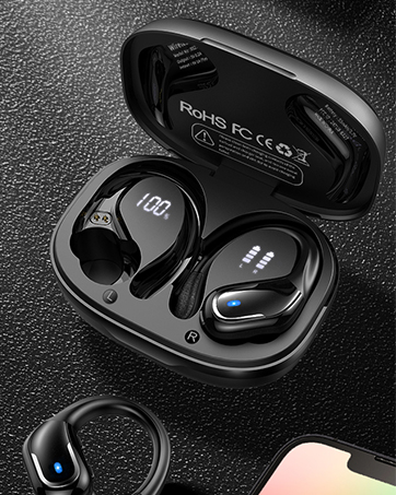 sports earbud Black earbud wireless earbud with earhooks wireless earbud with microphone 