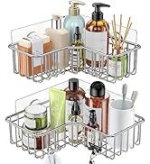 SMARTAKE 2-Pack Corner Shower Caddy, Adhesive Bath Shelf with Hooks, SUS304 Stainless Steel Stora...