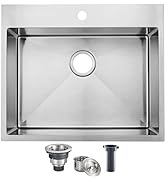 SHACO 25x22 Inch Drop In Kitchen Sink, Top Mount 16 Gauge 304 Stainless Steel 25 Inch Drop In RV ...