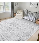 LIVEBOX Washable Area Rug 8x10 Large Boho Living Room Rug Vintage Grey Rug for Bedroom, Non-Slip ...