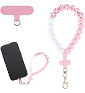 BEEFLYING Silicone Beaded Phone Wrist Strap with Cross, Cellphone Lanyard with Tether Tab, Elasti...